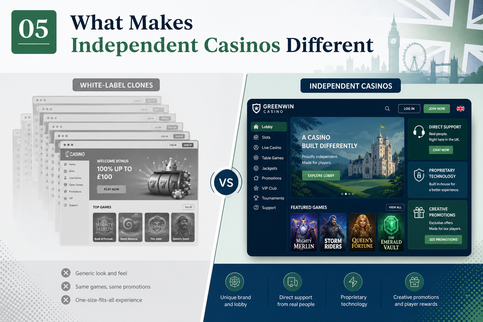 What makes independent casinos different from white-label sites